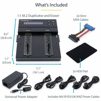 Alternate-Image5 Image for StarTech.com Standalone Dual Bay M.2 SATA/NVMe Duplicator/Eraser, HDD/SSD Cloner/Wiper, M.2 PCIe/AHCI, Hard Drive Sanitizer/Copier, TAA