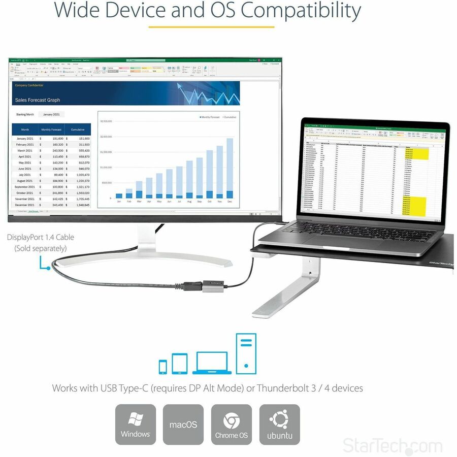 Alternate-Image4 Image for USB C to DisplayPort Adapter, 8K/4K 60Hz USB-C to DisplayPort 1.4 Adapter, DSC, USB Type-C to DP Video Converter, w/12" Cable