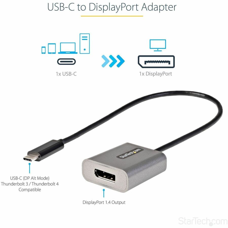 Alternate-Image1 Image for USB C to DisplayPort Adapter, 8K/4K 60Hz USB-C to DisplayPort 1.4 Adapter, DSC, USB Type-C to DP Video Converter, w/12" Cable