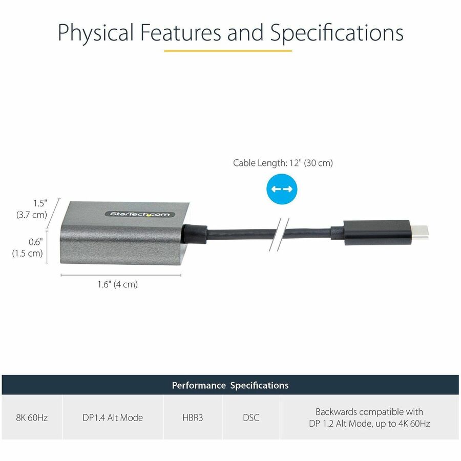 Alternate-Image2 Image for USB C to DisplayPort Adapter, 8K/4K 60Hz USB-C to DisplayPort 1.4 Adapter, DSC, USB Type-C to DP Video Converter, w/12" Cable