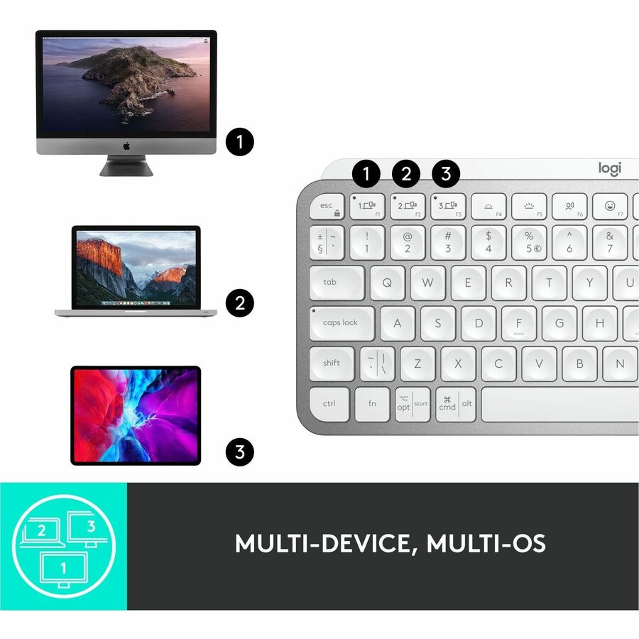 Alternate-Image7 Image for Logitech MX Keys Mini Minimalist Wireless Illuminated Keyboard, Compact, Bluetooth, USB-C, Pale Gray