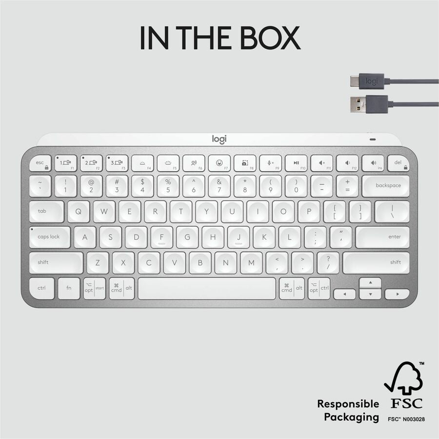 Alternate-Image10 Image for Logitech MX Keys Mini Minimalist Wireless Illuminated Keyboard, Compact, Bluetooth, USB-C, Pale Gray