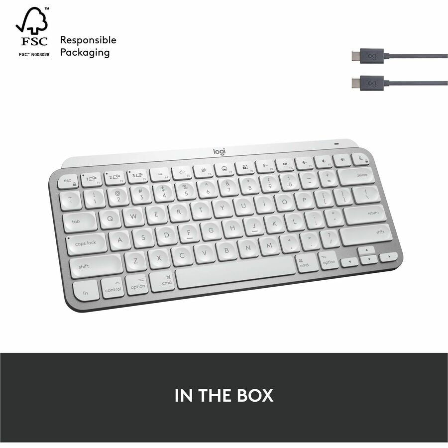 Alternate-Image10 Image for Logitech MX Keys Mini for Mac Minimalist Wireless Illuminated Keyboard, Bluetooth, Backlit Keys, USB-C, Metal Build, Pale Grey