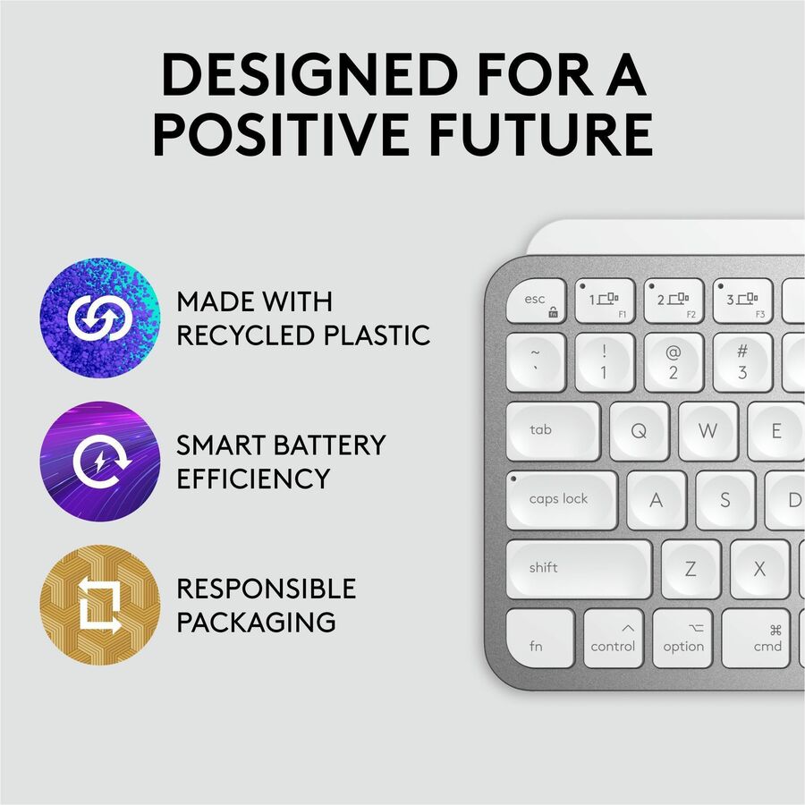 Alternate-Image4 Image for Logitech MX Keys Mini for Mac Minimalist Wireless Illuminated Keyboard, Bluetooth, Backlit Keys, USB-C, Metal Build, Pale Grey