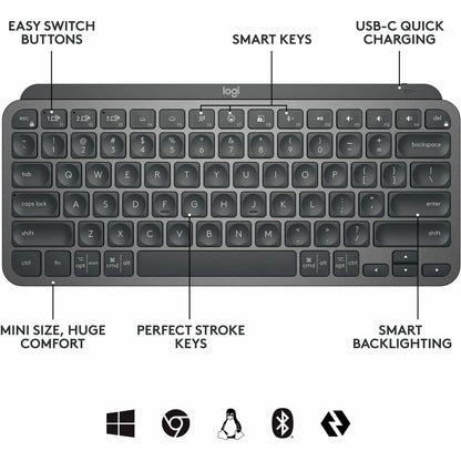 Alternate-Image5 Image for Logitech MX Keys Mini Wireless Illuminated Keyboard for Business, Compact, Logi Bolt Technology, Graphite