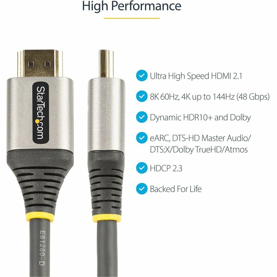 Alternate-Image1 Image for StarTech.com 16ft/5m HDMI 2.1 Cable, Certified Ultra High Speed HDMI Cable 48Gbps, 8K 60Hz/4K 120Hz HDR10+, 8K HDMI Cable, Monitor/Display