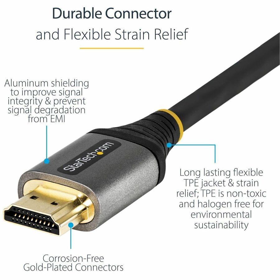 Alternate-Image2 Image for StarTech.com 6ft (2m) Premium Certified HDMI 2.0 Cable, High Speed Ultra HD 4K 60Hz HDMI Cable with Ethernet, HDR10, UHD HDMI Monitor Cord