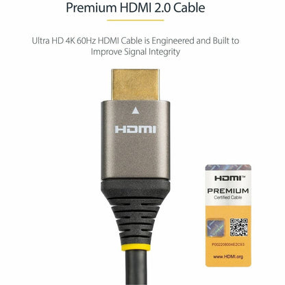 Alternate-Image4 Image for StarTech.com 10ft 3m Premium Certified HDMI 2.0 Cable, High Speed Ultra HD 4K 60Hz HDMI Cable with Ethernet, HDR10, UHD HDMI Monitor Cord
