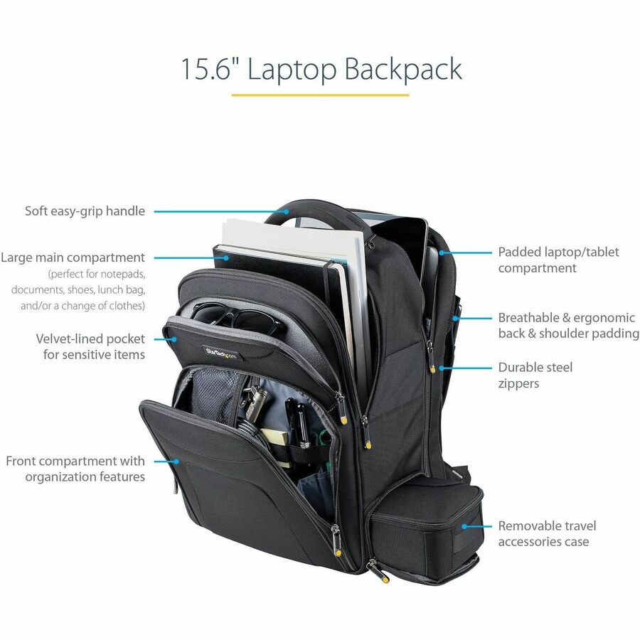 Alternate-Image1 Image for StarTech 15.6" Laptop Backpack w/ Removable Accessory Case, Professional IT Tech Backpack for Work/Travel/Commute, Nylon Computer Bag