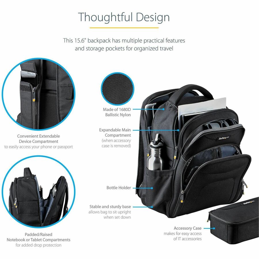 Alternate-Image3 Image for StarTech 15.6" Laptop Backpack w/ Removable Accessory Case, Professional IT Tech Backpack for Work/Travel/Commute, Nylon Computer Bag