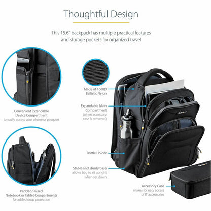 Alternate-Image3 Image for StarTech 15.6" Laptop Backpack w/ Removable Accessory Case, Professional IT Tech Backpack for Work/Travel/Commute, Nylon Computer Bag