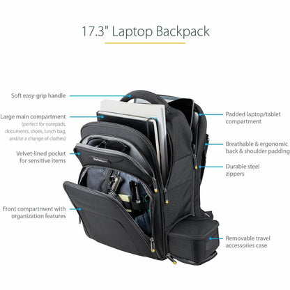 Alternate-Image1 Image for StarTech.com 17.3" Laptop Backpack w/ Removable Accessory Case, Professional IT Tech Backpack for Work/Travel/Commute, Nylon Computer Bag