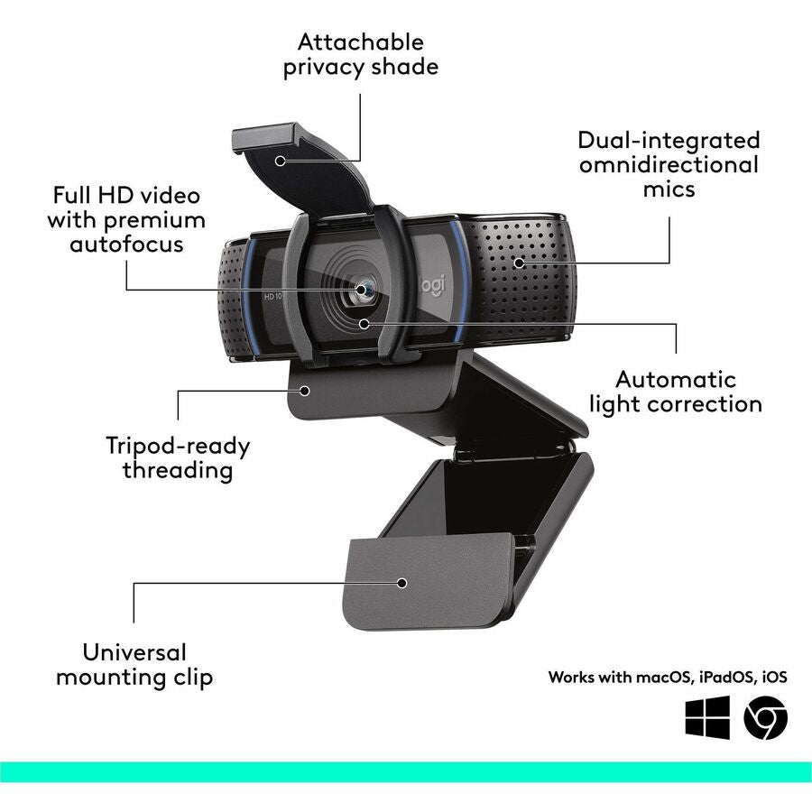 Alternate-Image8 Image for Logitech C920e HD 1080p Mic-Enabled Webcam, certified for Zoom, Microsoft Teams compatible, TAA Compliant