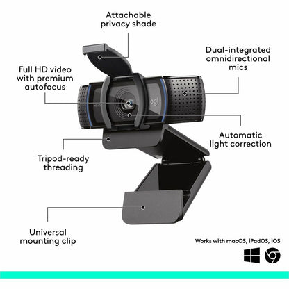Alternate-Image8 Image for Logitech C920e HD 1080p Mic-Enabled Webcam, certified for Zoom, Microsoft Teams compatible, TAA Compliant