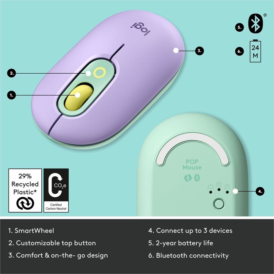 Alternate-Image3 Image for Logitech POP Mouse, Wireless Mouse with Customizable Emojis, SilentTouch Technology, Precision Scroll, Daydream