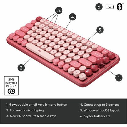 Alternate-Image5 Image for Logitech POP Keys Wireless Mechanical Keyboard With Emoji Keys - Heartbreaker Rose