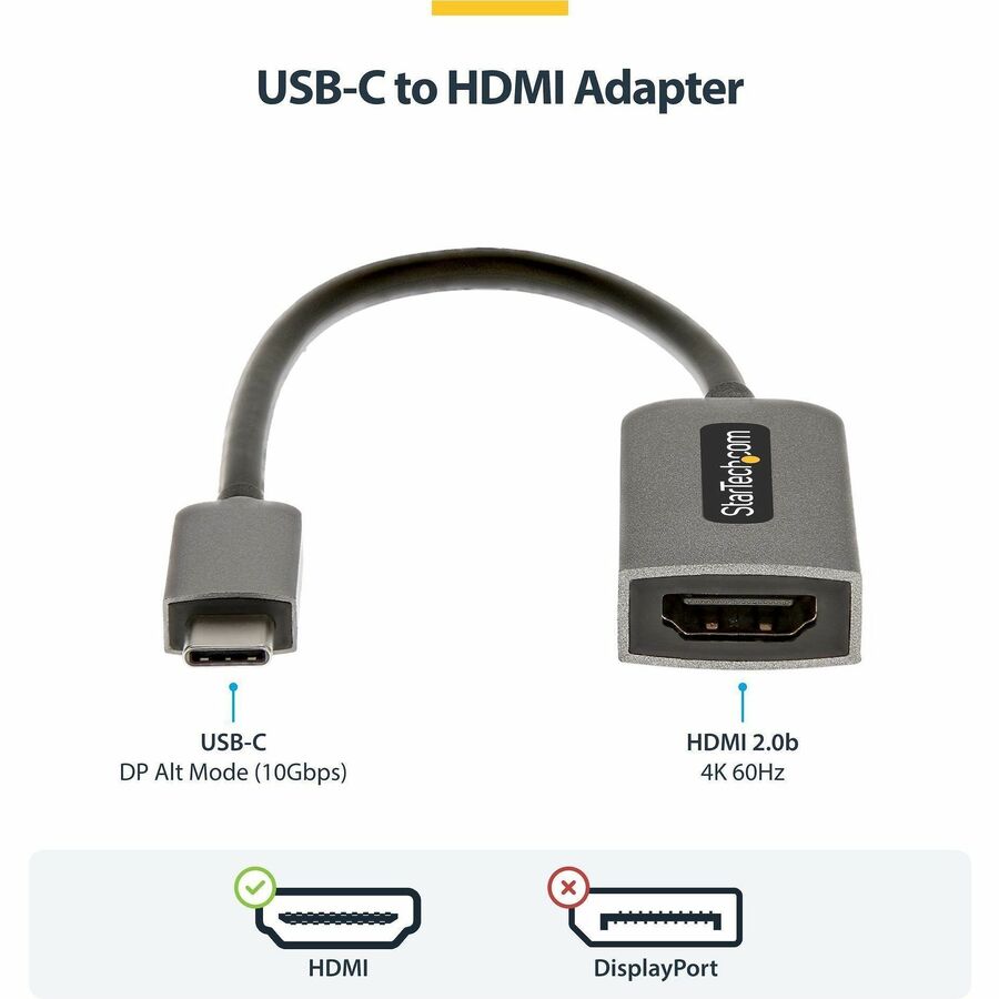 Alternate-Image1 Image for StarTech.com USB-C to HDMI Adapter, 4K 60Hz Video, HDR10, USB-C to HDMI Monitor Dongle, USB4 / Thunderbolt Compatible