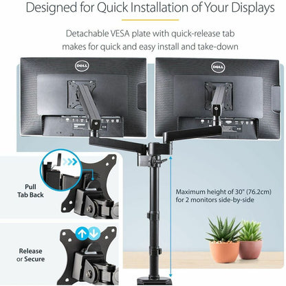 Alternate-Image6 Image for StarTech.com Desk Mount Dual Monitor Arm, Height Adjustable Monitor Mount for 2x VESA Displays up to 32" (17.6lb/8kg), Mechanical Spring