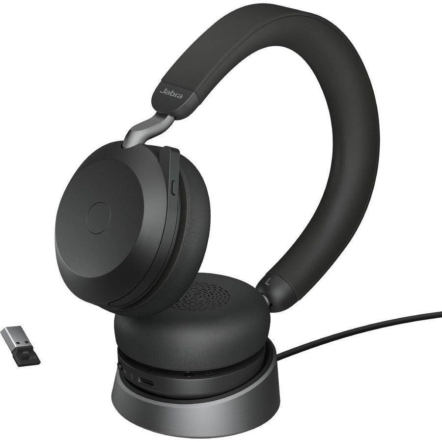 Alternate-Image1 Image for Jabra Evolve2 75 Wireless On-ear Stereo Headset - USB-A - Unified Communication - Black - Binaural - Ear-cup - 3000 cm - Bluetooth - 20 Hz to 20 kHz - MEMS Technology Microphone - Noise Cancelling