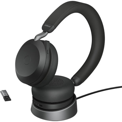 Alternate-Image1 Image for Jabra Evolve2 75 Wireless On-ear Stereo Headset - USB-A - Unified Communication - Black - Binaural - Ear-cup - 3000 cm - Bluetooth - 20 Hz to 20 kHz - MEMS Technology Microphone - Noise Cancelling