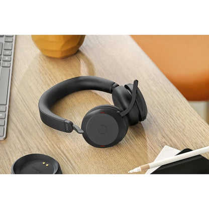 Alternate-Image1 Image for Jabra Evolve2 75 Wireless On-ear Stereo Headset - USB-C - For MS Teams - With Charging Stand - Black - Binaural - Ear-cup - 3000 cm - Bluetooth - 20 Hz to 20 kHz - MEMS Technology Microphone - Noise Cancelling