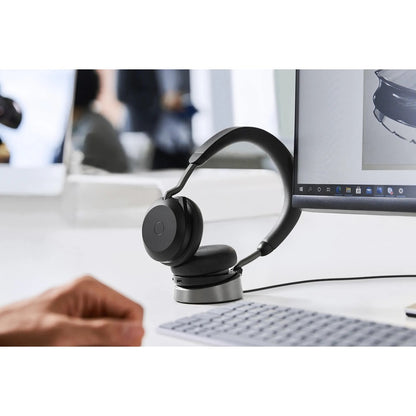 Alternate-Image10 Image for Jabra Evolve2 75 Wireless On-ear Stereo Headset - USB-A - For MS Teams - With Charging Stand - Black - Binaural - Ear-cup - 3000 cm - Bluetooth - 20 Hz to 20 kHz - MEMS Technology Microphone - Noise Cancelling