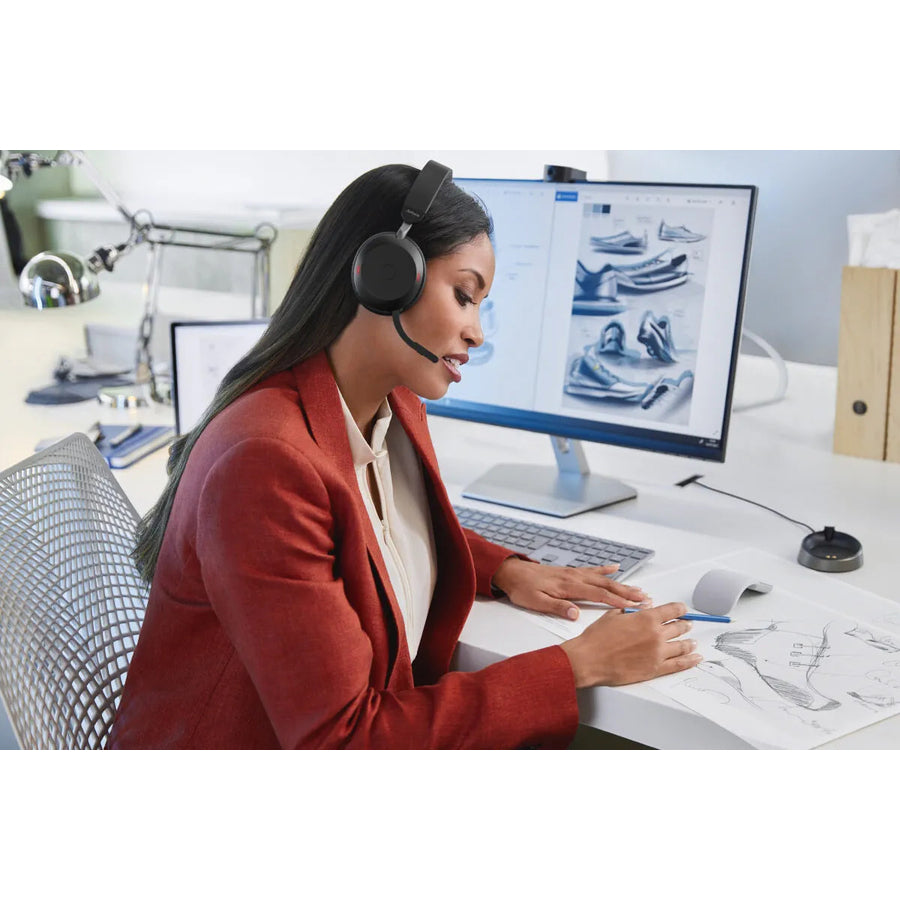 Life-Style Image for Jabra Evolve2 75 Wireless On-ear Stereo Headset - USB-A - For MS Teams - Black - Binaural - Ear-cup - 3000 cm - Bluetooth - 20 Hz to 20 kHz - MEMS Technology Microphone - Noise Cancelling