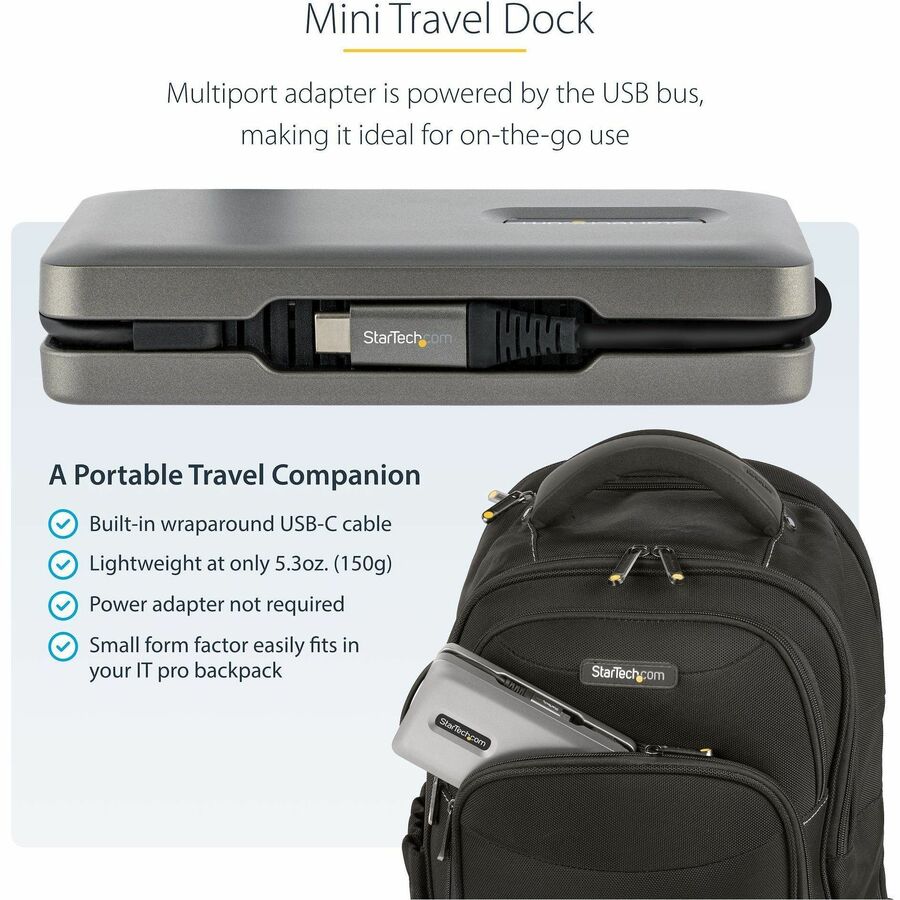 Alternate-Image5 Image for StarTech USB C Multiport Adapter, USB C to 4K 60Hz HDMI 2.0, 2-Port 10Gbps USB Hub, 100W Power Delivery Pass-through, GbE, SD/MicroSD