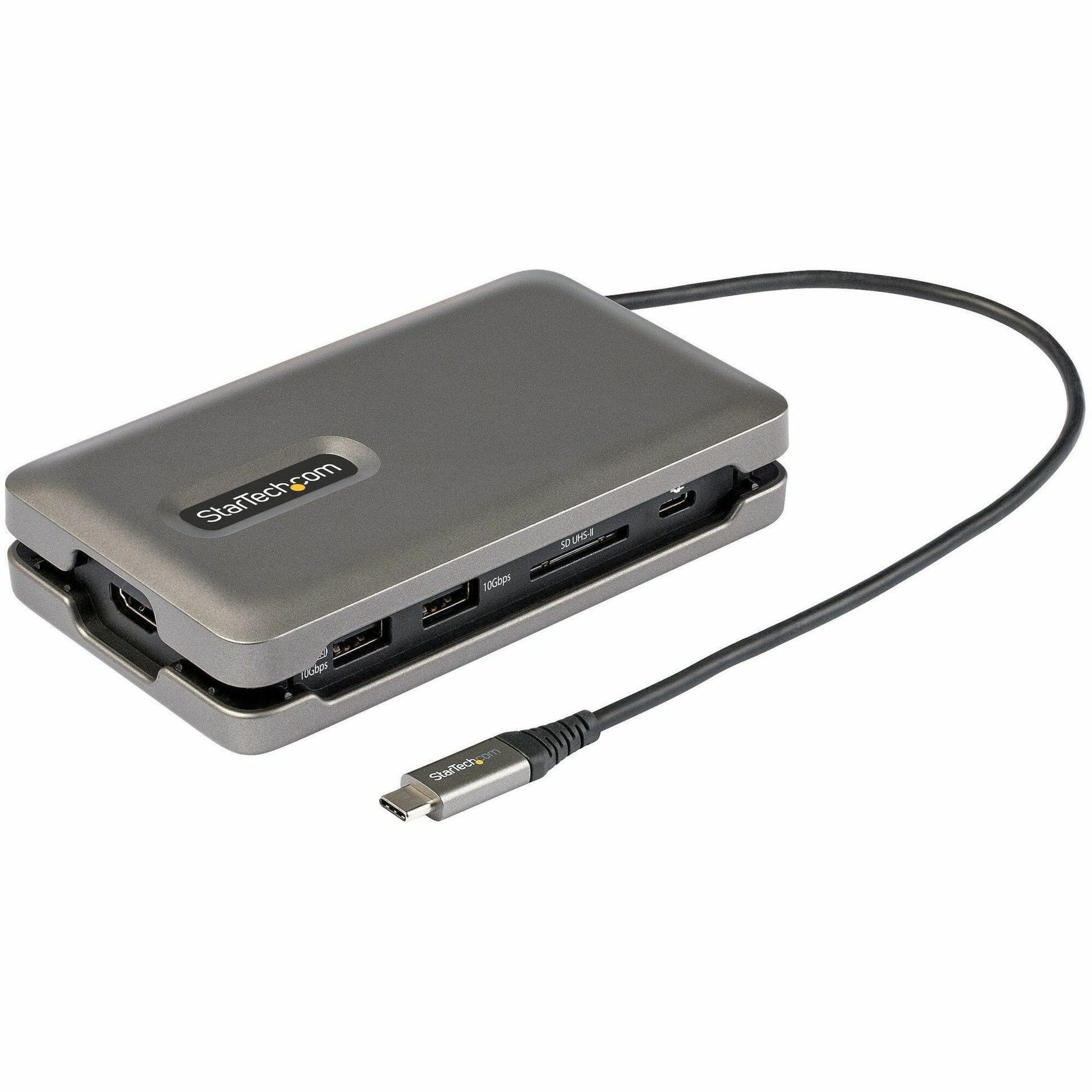 Main Image for StarTech USB C Multiport Adapter, USB C to 4K 60Hz HDMI 2.0, 2-Port 10Gbps USB Hub, 100W Power Delivery Pass-through, GbE, SD/MicroSD