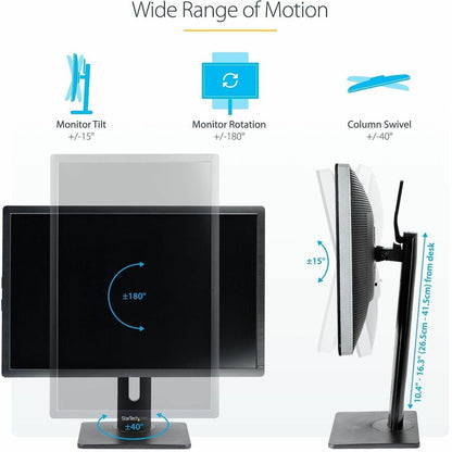 Alternate-Image2 Image for StarTech.com Free Standing Single Monitor Mount, Height Adjustable Ergonomic Monitor Desk Stand, For VESA Mount Displays up to 32" (15lb)