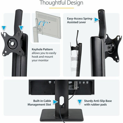Alternate-Image3 Image for StarTech.com Free Standing Single Monitor Mount, Height Adjustable Ergonomic Monitor Desk Stand, For VESA Mount Displays up to 32" (15lb)