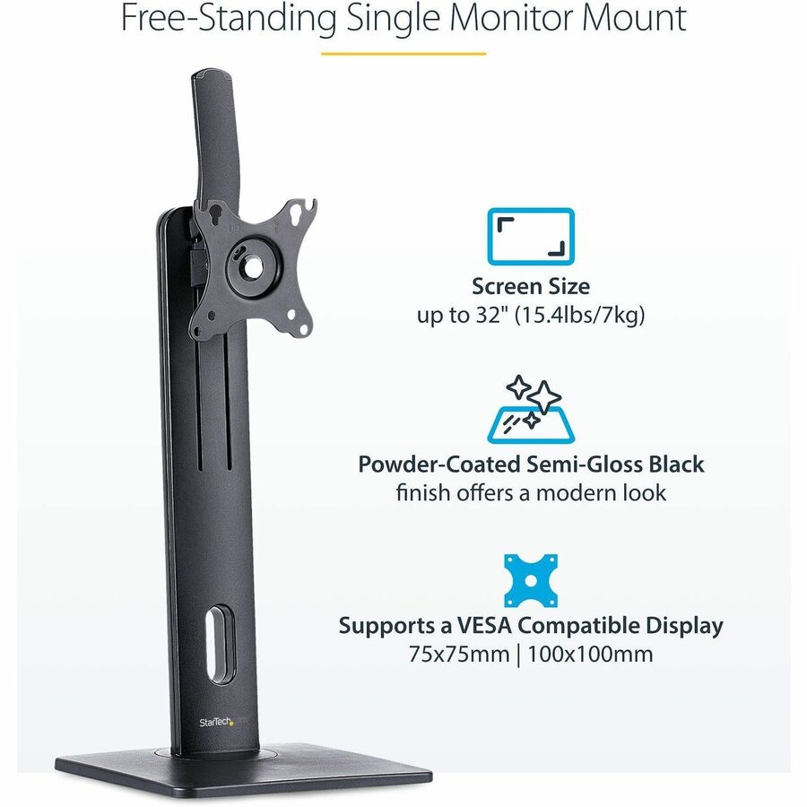 Alternate-Image1 Image for StarTech.com Free Standing Single Monitor Mount, Height Adjustable Ergonomic Monitor Desk Stand, For VESA Mount Displays up to 32" (15lb)
