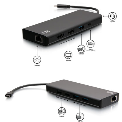 Labeled-Images Image for C2G USB C Docking Station - Dual Monitor Docking Station with 4K HDMI, USB, Ethernet, and AUX - Power Delivery up to 60W