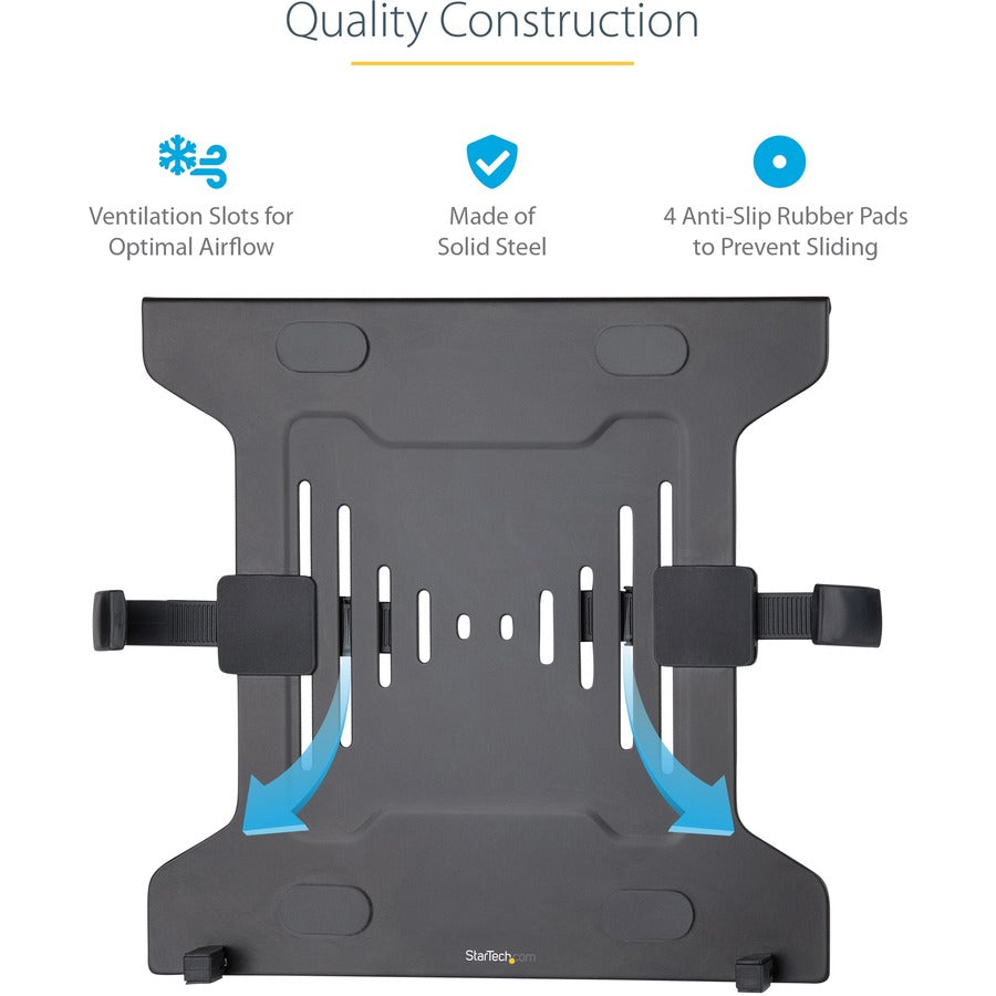 Alternate-Image4 Image for StarTech VESA Laptop Tray, Adjustable Monitor Arm Laptop Tray, Secures Notebooks up to 4.5kg (9.9lb), 75x75 & 100x100 VESA, Ventilated