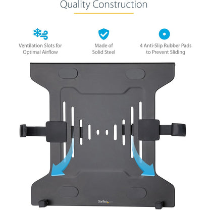 Alternate-Image4 Image for StarTech VESA Laptop Tray, Adjustable Monitor Arm Laptop Tray, Secures Notebooks up to 4.5kg (9.9lb), 75x75 & 100x100 VESA, Ventilated