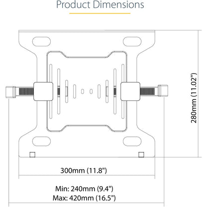 Alternate-Image6 Image for StarTech VESA Laptop Tray, Adjustable Monitor Arm Laptop Tray, Secures Notebooks up to 4.5kg (9.9lb), 75x75 & 100x100 VESA, Ventilated