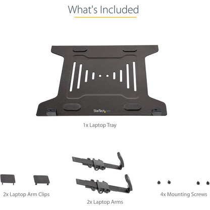 Alternate-Image7 Image for StarTech VESA Laptop Tray, Adjustable Monitor Arm Laptop Tray, Secures Notebooks up to 4.5kg (9.9lb), 75x75 & 100x100 VESA, Ventilated