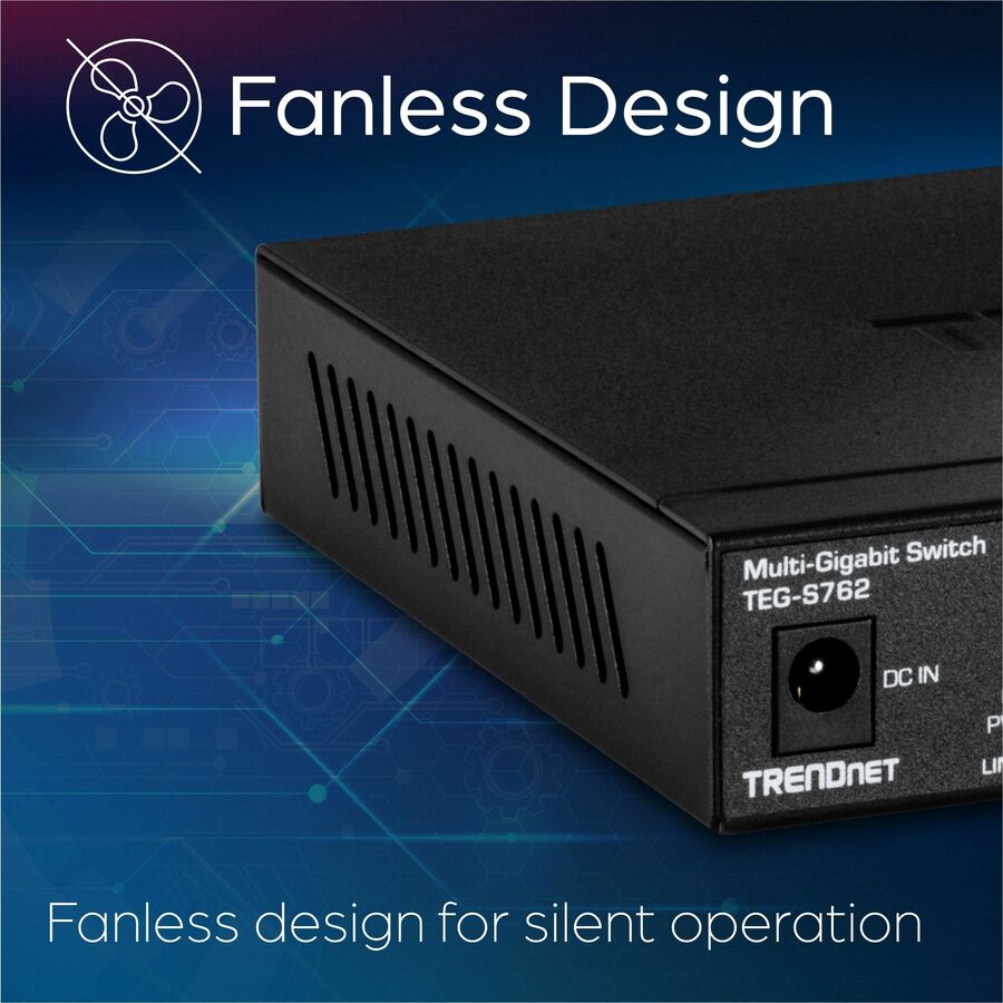 Alternate-Image6 Image for TRENDnet 6-Port 10G Switch, 4 x 2.5G RJ-45 Base-T Ports, TEG-S762, 2 x 10G RJ-45 Ports, 60Gbps Switching Capacity, Wall Mountable, Ethernet Splitter, NDAA & TAA Compliant, Lifetime Protection, Black