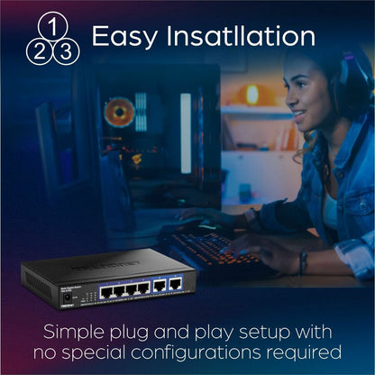 Alternate-Image9 Image for TRENDnet 6-Port 10G Switch, 4 x 2.5G RJ-45 Base-T Ports, TEG-S762, 2 x 10G RJ-45 Ports, 60Gbps Switching Capacity, Wall Mountable, Ethernet Splitter, NDAA & TAA Compliant, Lifetime Protection, Black