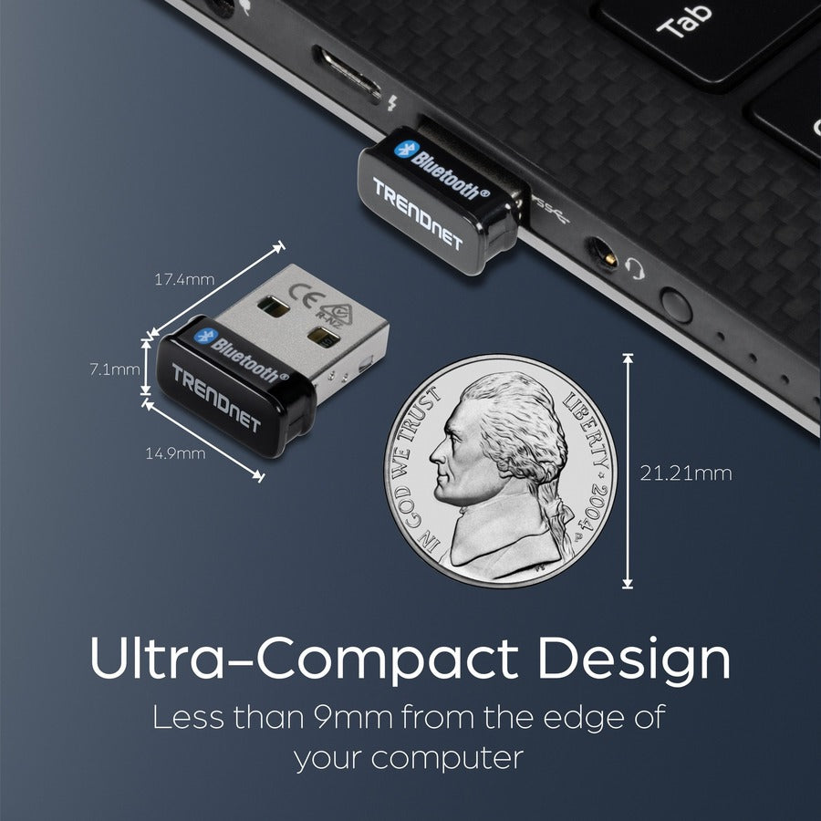 Alternate-Image7 Image for TRENDnet Micro Bluetooth 5.0 USB Adapter, Supports Basic Rate(BR), Bluetooth Low Energy(BLE), Enhanced Data Rate(EDR), 100m (328ft.) Range, Supports Windows OS, Black, TBW-110UB
