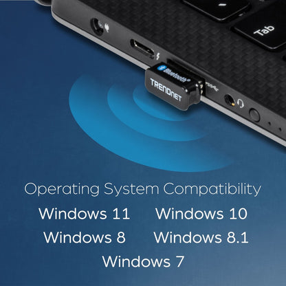 Alternate-Image6 Image for TRENDnet Micro Bluetooth 5.0 USB Adapter, Supports Basic Rate(BR), Bluetooth Low Energy(BLE), Enhanced Data Rate(EDR), 100m (328ft.) Range, Supports Windows OS, Black, TBW-110UB