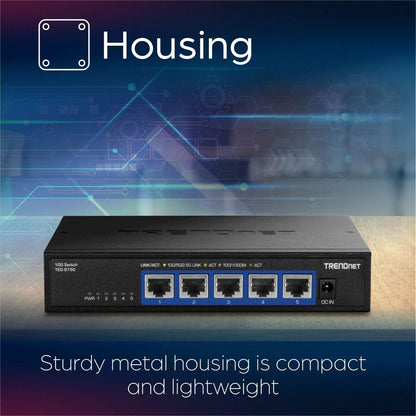 Alternate-Image8 Image for TRENDnet 5-Port 10G Switch, TEG-S750, 5 x 10G RJ-45 Ports, 100Gbps Switching Capacity, Supports 2.5G and 5G-Base-T Connections, Ethernet Splitter, NDAA & TAA Compliant, Lifetime Protection, Black