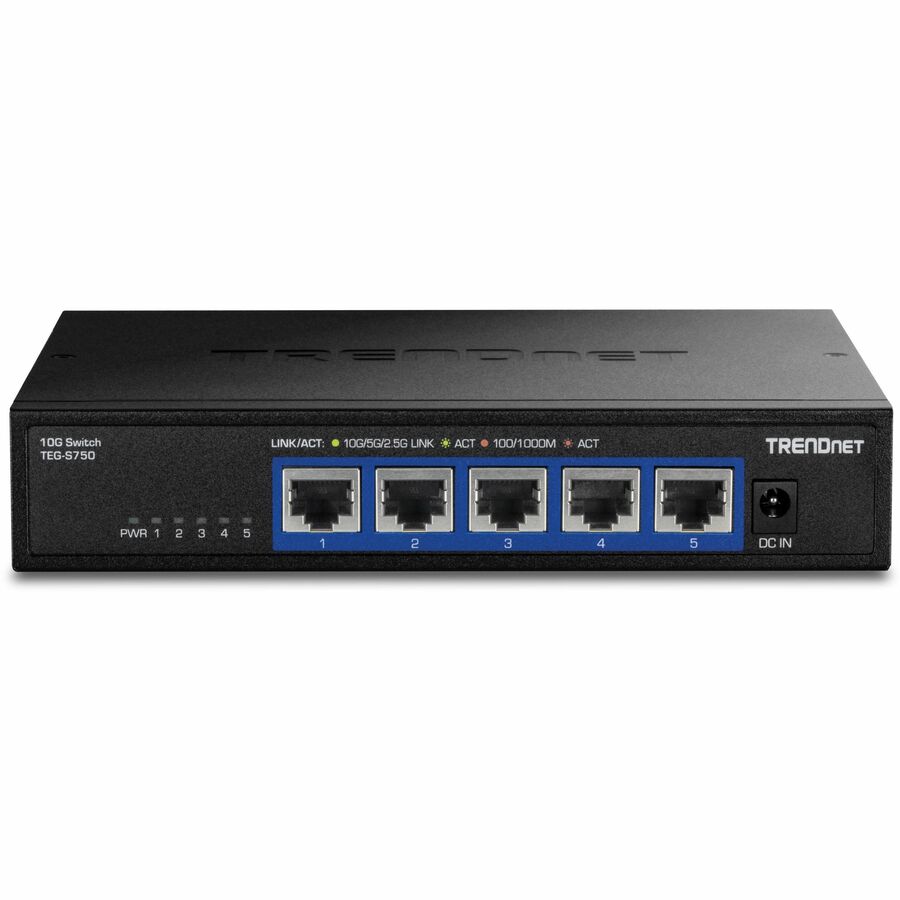 Alternate-Image5 Image for TRENDnet 5-Port 10G Switch, TEG-S750, 5 x 10G RJ-45 Ports, 100Gbps Switching Capacity, Supports 2.5G and 5G-Base-T Connections, Ethernet Splitter, NDAA & TAA Compliant, Lifetime Protection, Black