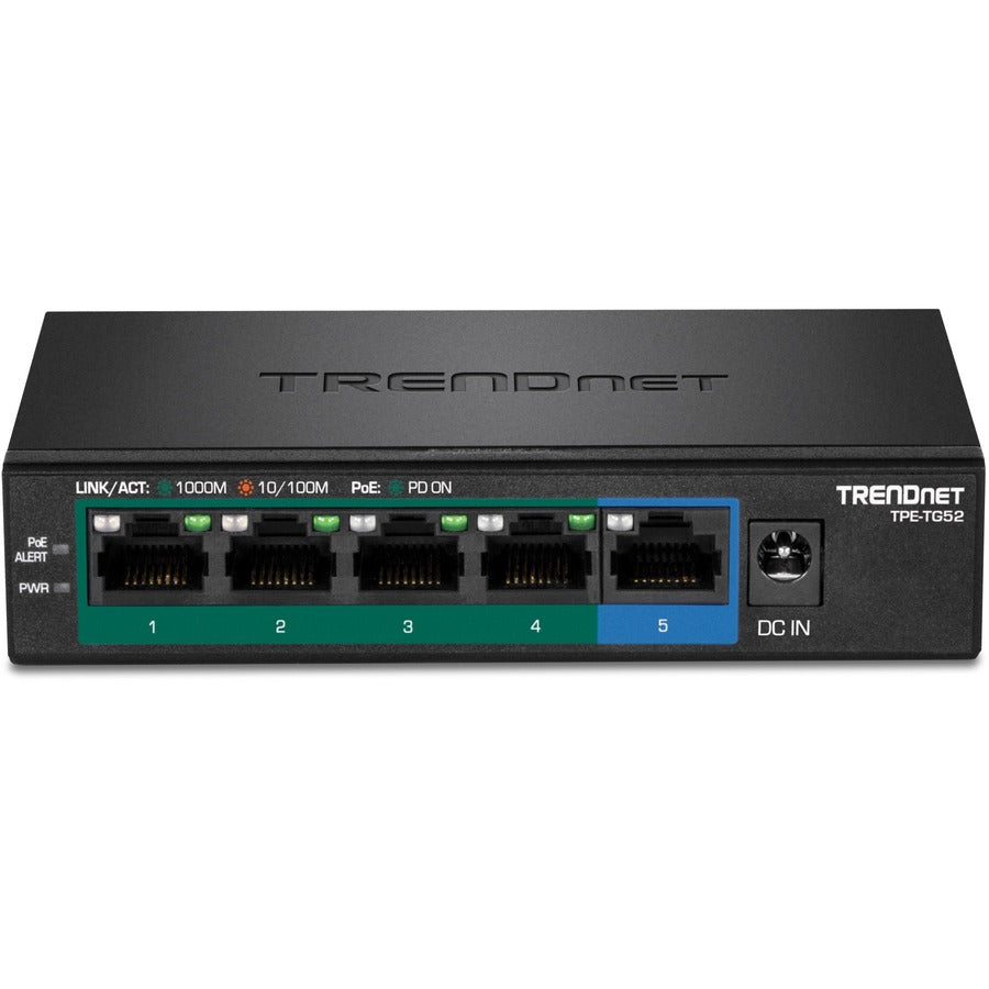 Alternate-Image3 Image for TRENDnet 5-Port Gigabit PoE+ Switch, 32W PoE Power Budget, 10Gbps Switching Capacity, IEEE 802.1p QoS, DSCP Pass-Through Support, Fanless, Wall Mountable, Lifetime Protection, Black, TPE-TG52