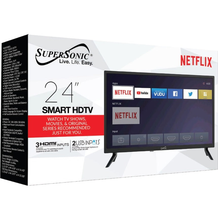 Alternate-Image3 Image for Supersonic SC-2416STV 24" Smart LED-LCD TV - HDTV - Black