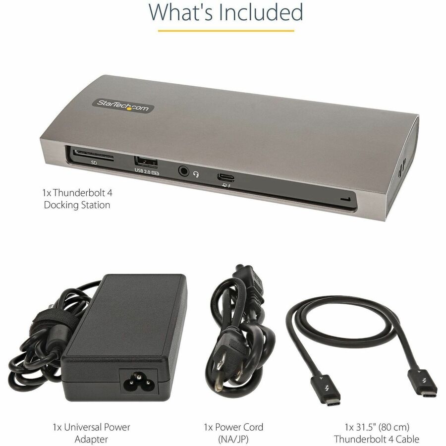 Alternate-Image6 Image for StarTech.com Thunderbolt 4 Dock, 96W Power Delivery, Single 8K / Dual Monitor 4K 60Hz, 3x TB4/USB4 ports, 4x USB-A, SD, GbE, 0.8m cable