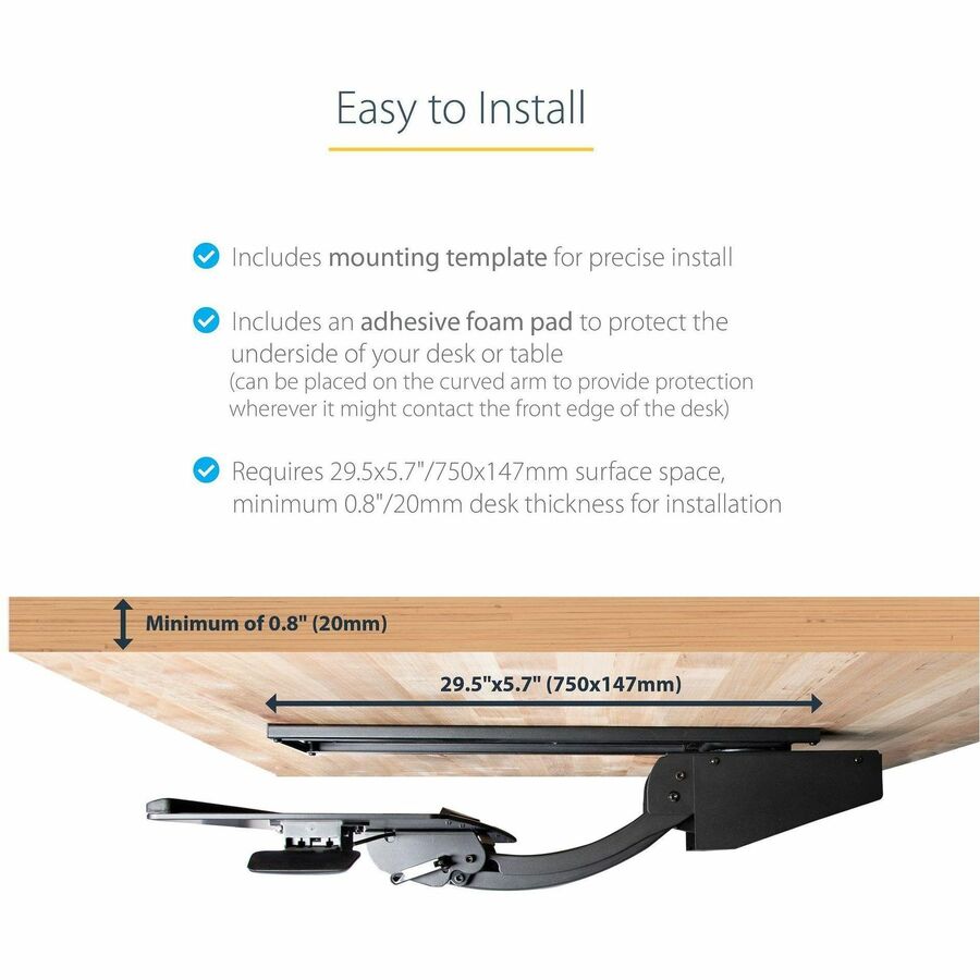 Alternate-Image5 Image for StarTech Under Desk Keyboard Tray, Height Adjustable Keyboard and Mouse Tray (10" x 26"), Ergonomic Computer Keyboard Tray w/Mouse Pad