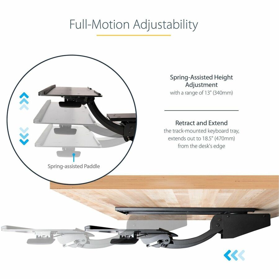 Alternate-Image2 Image for StarTech Under Desk Keyboard Tray, Height Adjustable Keyboard and Mouse Tray (10" x 26"), Ergonomic Computer Keyboard Tray w/Mouse Pad
