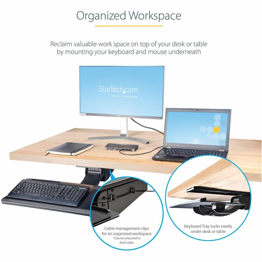 Alternate-Image6 Image for StarTech Under Desk Keyboard Tray, Height Adjustable Keyboard and Mouse Tray (10" x 26"), Ergonomic Computer Keyboard Tray w/Mouse Pad