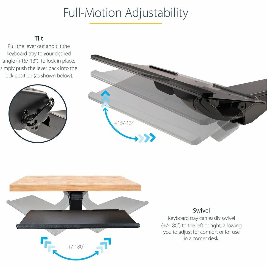 Alternate-Image3 Image for StarTech Under Desk Keyboard Tray, Height Adjustable Keyboard and Mouse Tray (10" x 26"), Ergonomic Computer Keyboard Tray w/Mouse Pad